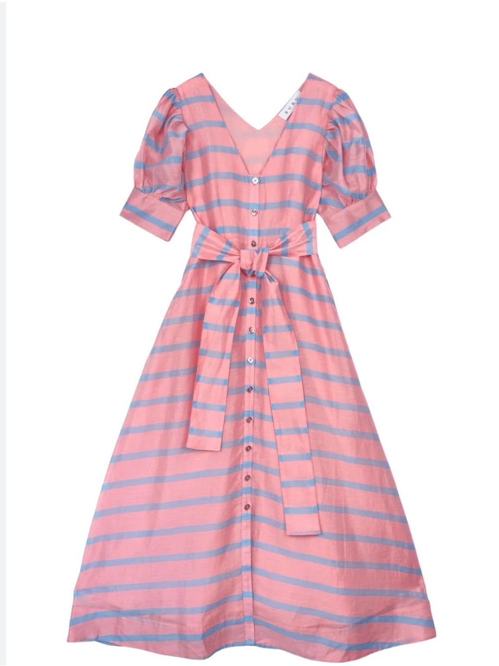 Striped Pink and Blue Maxi Dress with Tie Waist